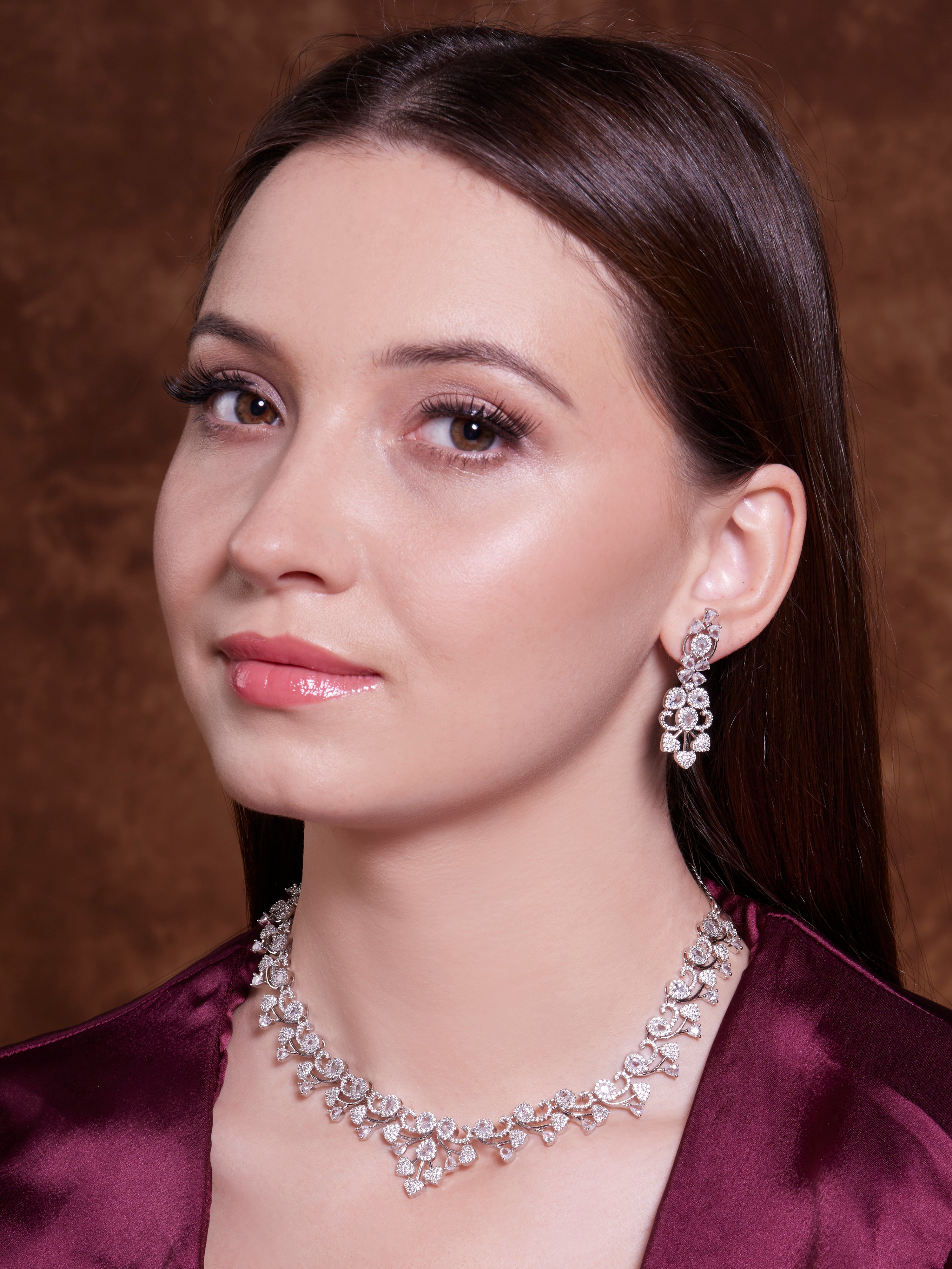 AMAZING DESIGNER: AMERICAN DIAMOND STUDDED SILVER COLOUR-Mivanaa